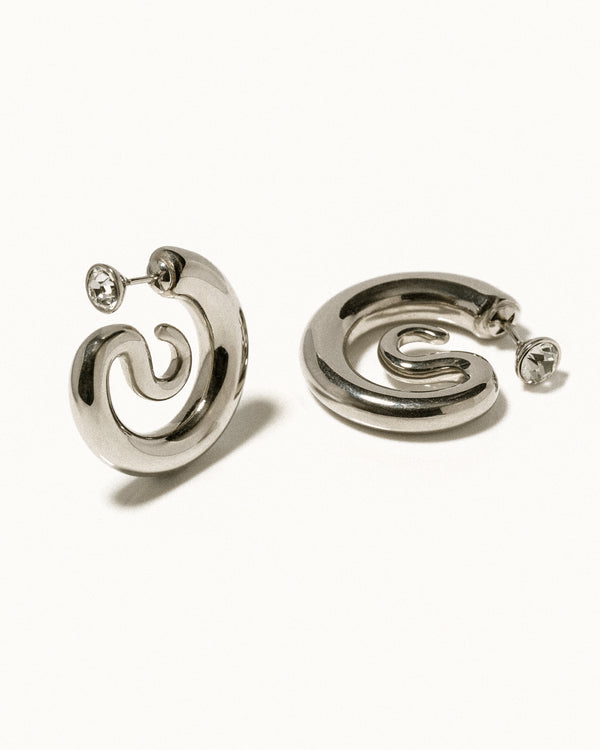 Diamond Serpent Hoops Silver